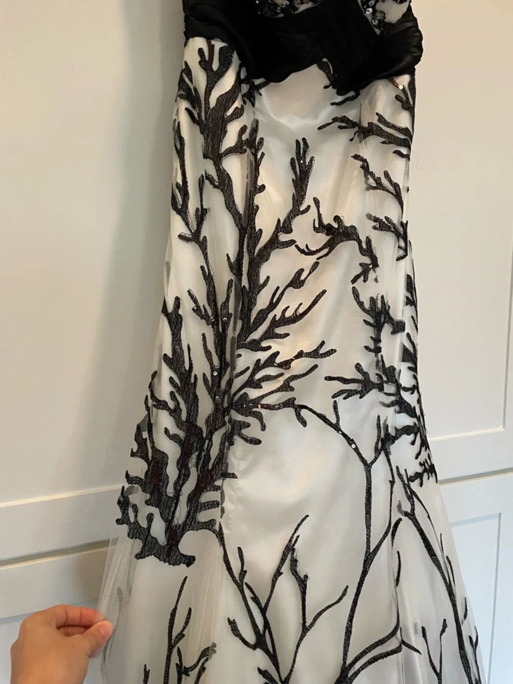 Jovani white black sequined strapless fit and flare Prom Gown - Picture 3 of 9